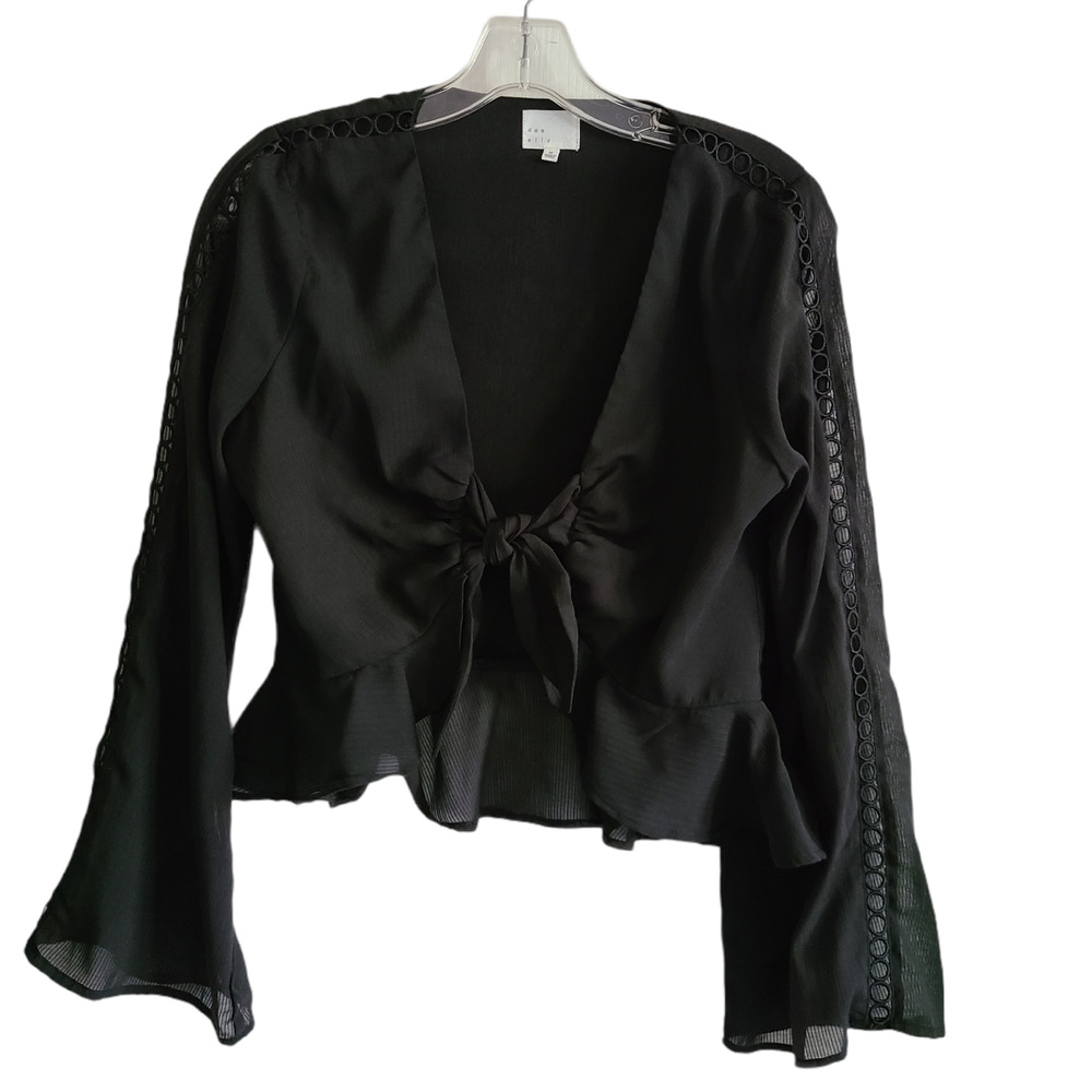 DEE‎ ELLY Black Cropped Tie Front V-Neck Top Women's Size Medium
